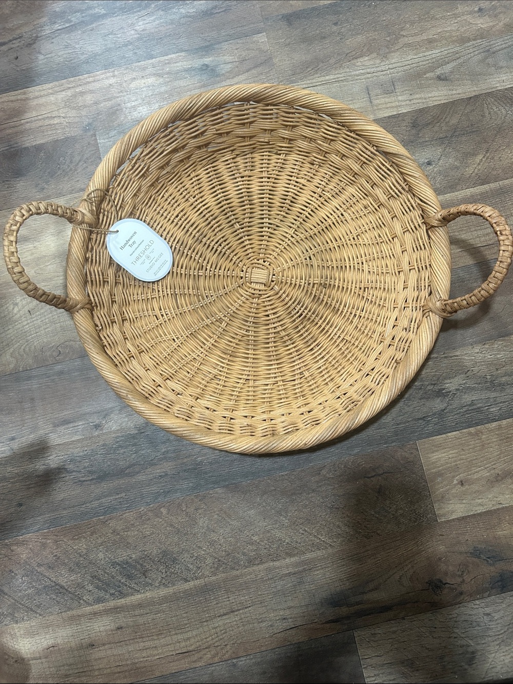 Threshold Woven Round Tray with Handles - Natural Tan 19 3/4 Lx18 W x6 1/4’ H